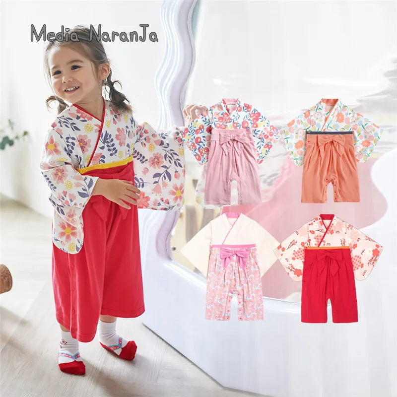 Spring Autumn winter baby long-sleeved bodysuit climbing suit Japanese girls boys toddler kimono holiday costume