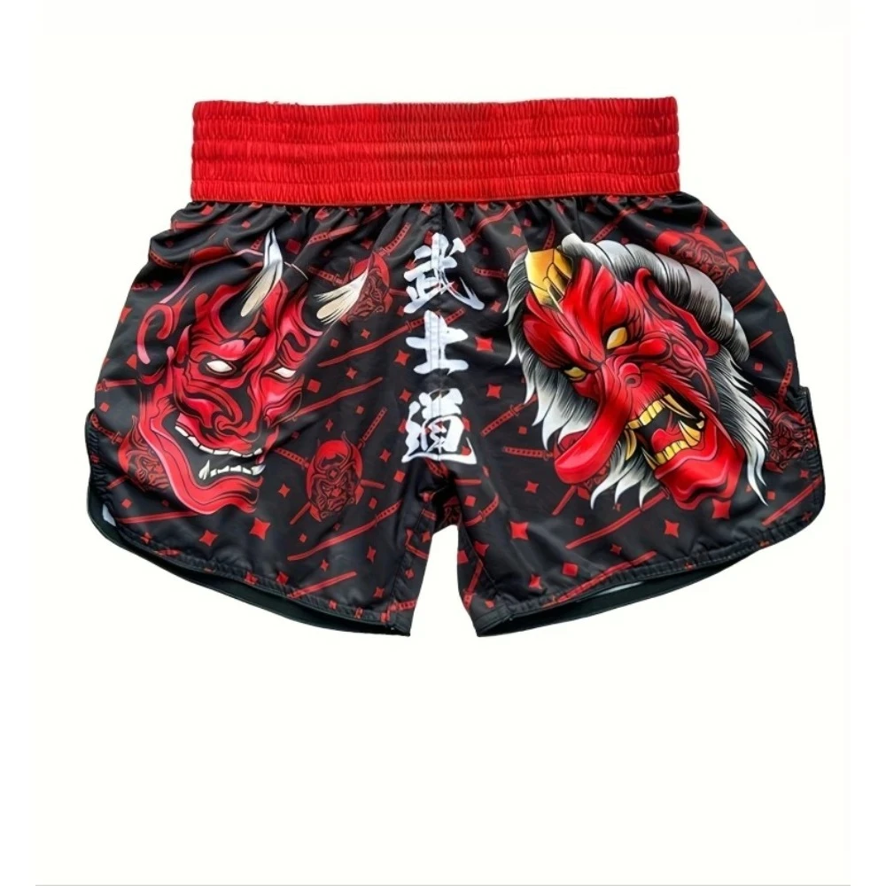 

Новые боксерские шорты унисекс для мужчин и подростков — дышащие тренировочные шорты с дизайном красного лица демона, прочная спортивная одежда с принтом