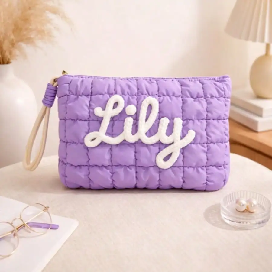 Custom Bubble Lattice Clutch Cosmetic Bag, Stylish Ruched Design, Large Capacity Makeup Pouch