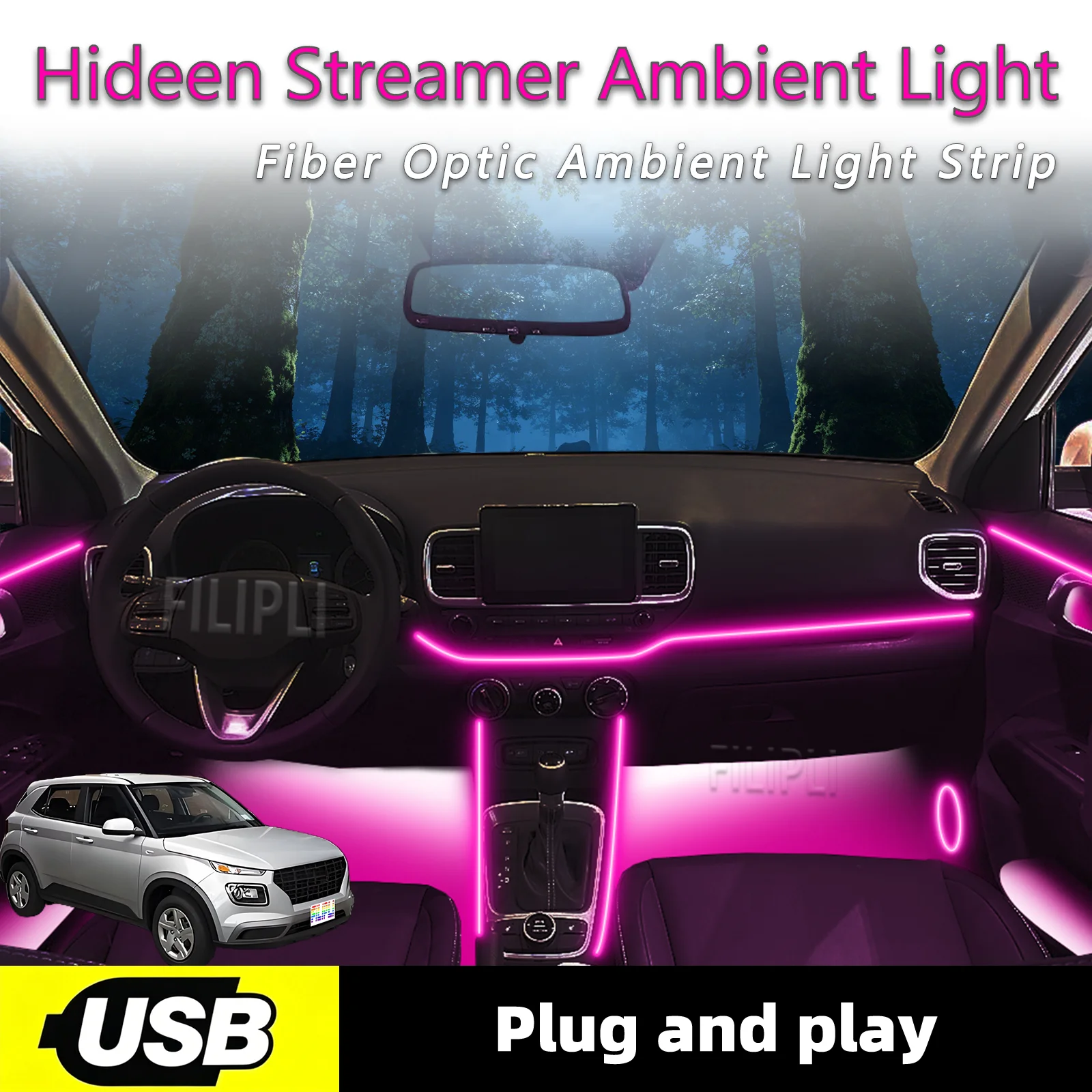 

Interior Ambient Lighting Strips Universal For Volkswagen Audi Bmw Tesla Benz Hyundai 6 in1 USB Interface Car Light Strip Cuttab