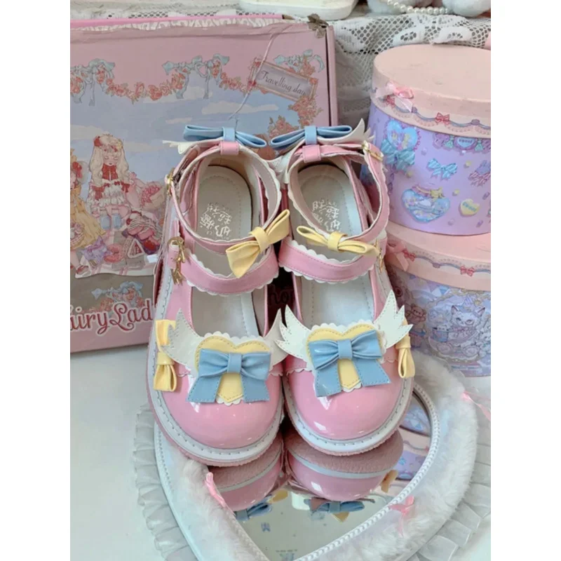 Lolita Cosplay Sweet Tea Party Mandarin Duck Shoes Cos Girl Cream Bubbles Bow Kawaii Shoes Lolita Girls High Heel LoliShoes