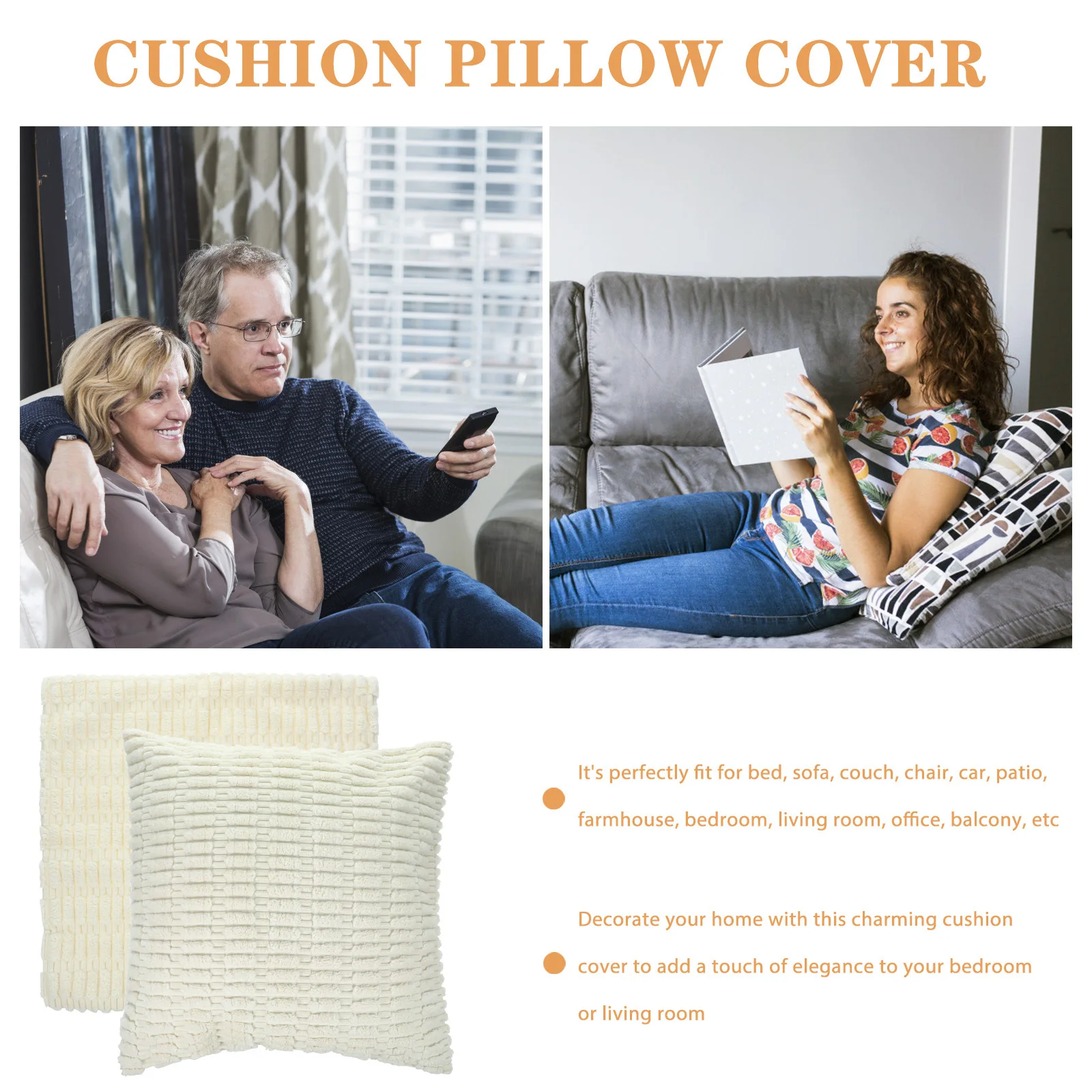 

2Pcs Soft Texture Pillow Cover Stylish Square Cushion Case for Couch Decorative Home Use Washable Comfortable Pillowcase