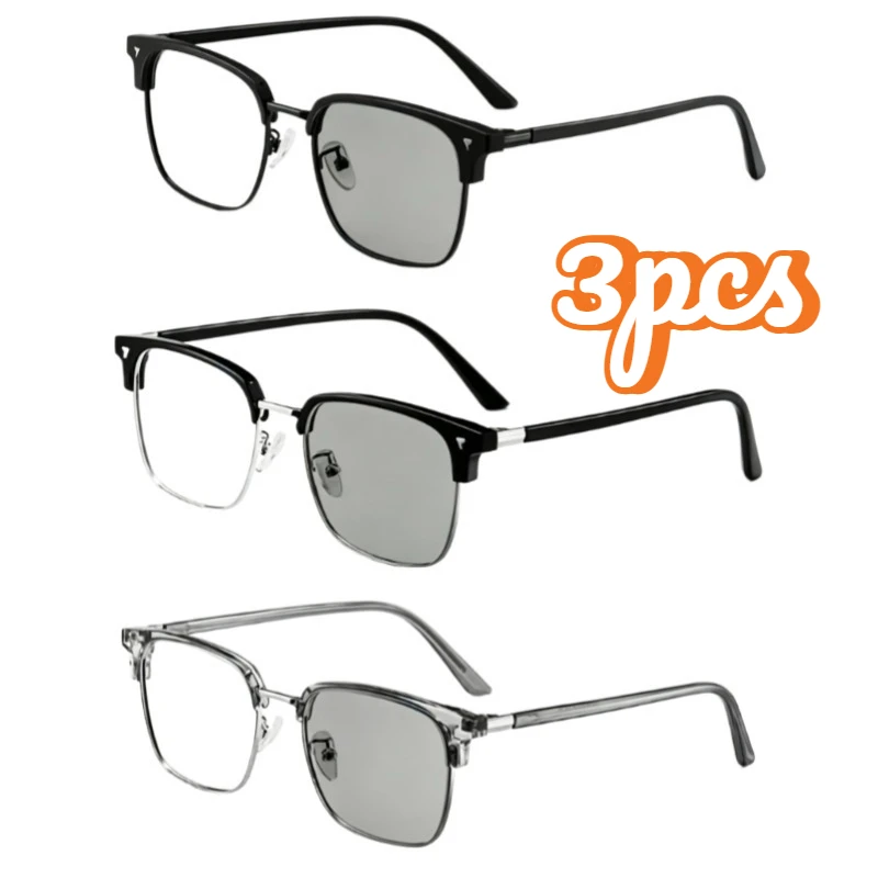 1/3pcs Unisex Photochromic Anti‑Blue Light Glasses, Business Style for PC & Mobile, Flattering for Narrow Faces, Gift‑Ready