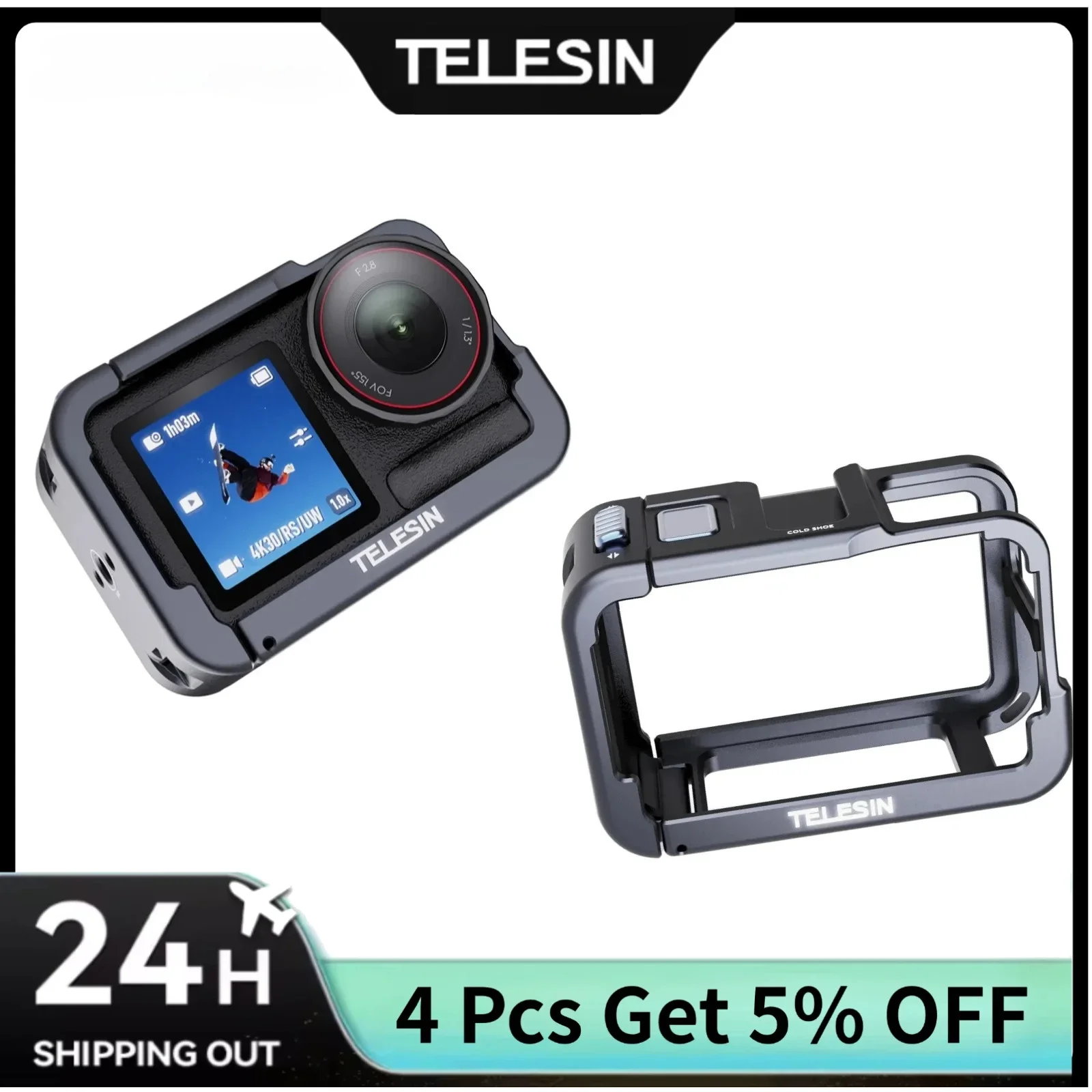 

TELESIN Metal Combo Cage Frame for DJI OSMO Action 5 4 3 Accessories Aluminum alloy Protective Frame with Dual Cold Shoe Mount