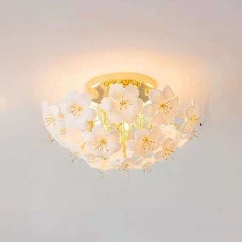 

Nordic retro Milky white Glass Petal Ceiling lamp lustre Hanging wires For Corridor Bedroom Entrance lighting luminaire