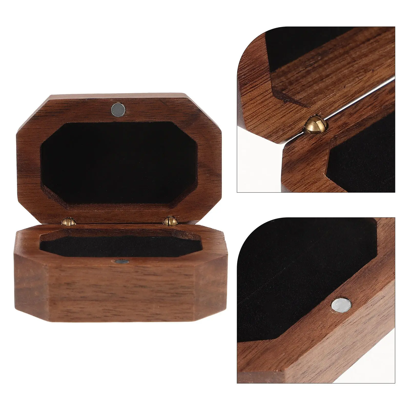 

Black Walnut Wooden Ring Box Compact Lightweight Jewelry Storage Display Case for Rings Earrings Necklaces Wedding Bridal Shower