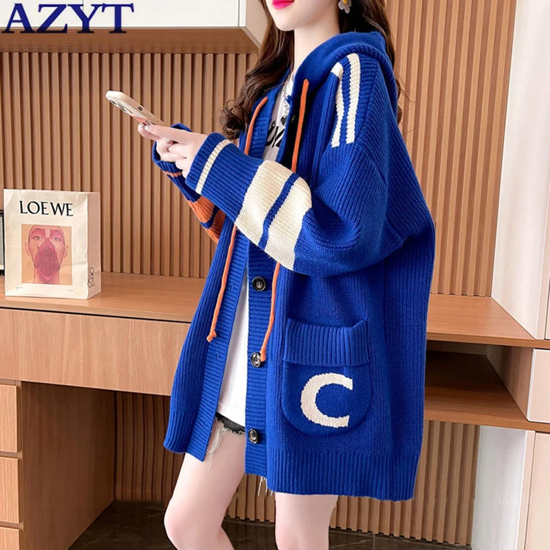 Korean Sweater Oversized knitwear Female Cardigan Spring Autumn Fashion Hooded Knit Pull Femme Casual Sweater Coat