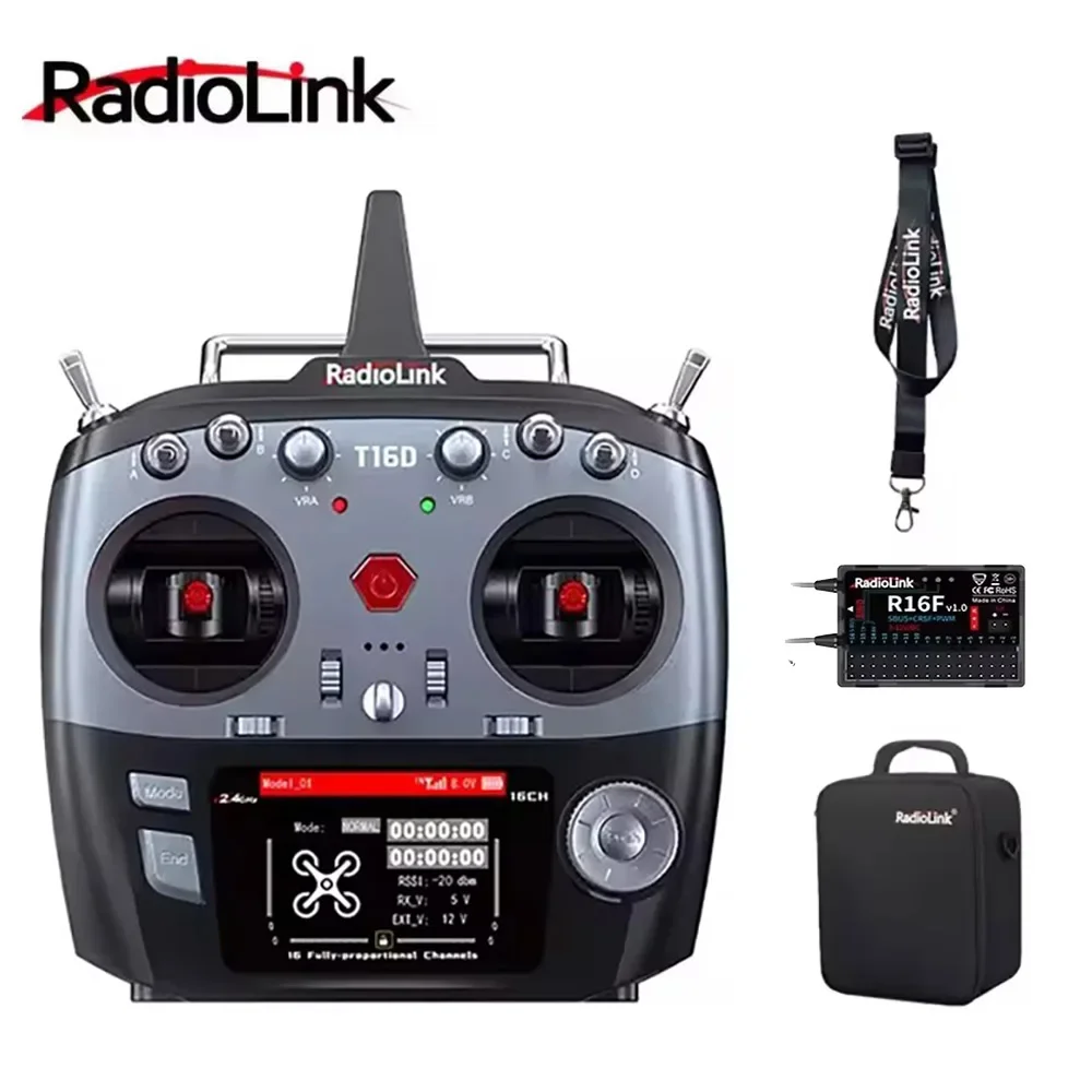 

RadioLink T16D 16-канальный радиоуправляемый передатчик 2,4 ГГц с пультом дистанционного управления приемником R16F для радиоуправляемого автомобиля, лодки, дрона