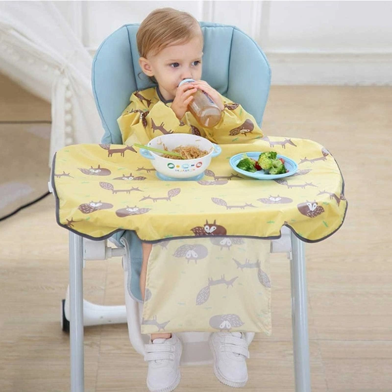 Newborn Long Sleeve Bib Coverall with Table Cloth Cover Dining Chair Gown Saliva Towel Burp Apron Food Feeding Accessories