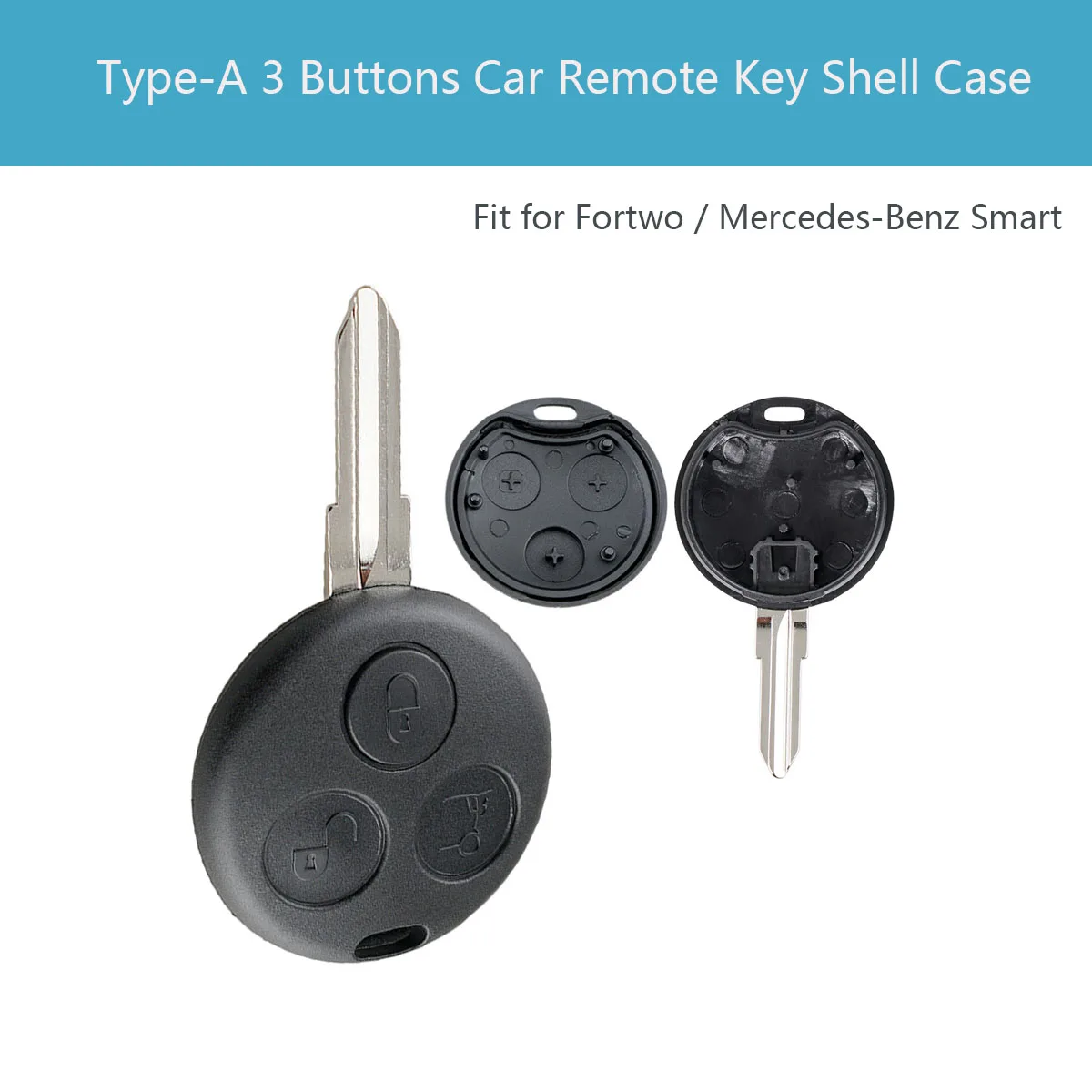 3 Buttons Car Key Shell Fob Uncut Blank Blade Remote Key Case Cover Fit for Mercedes-Benz Smart Fortwo 450 451 2007-2013