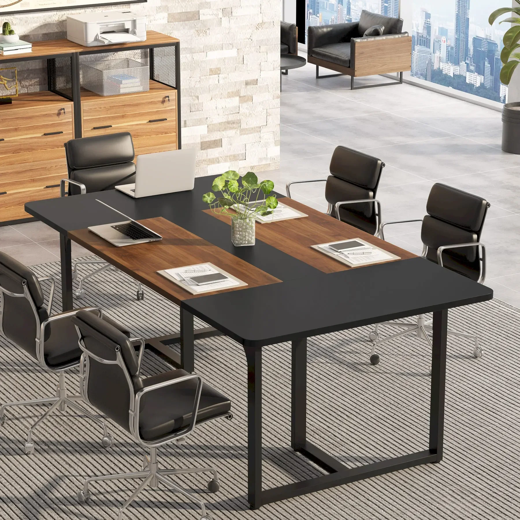 Tribesigns conference desk industrial wooden gaming desk rectangular desk table with strong metal frame