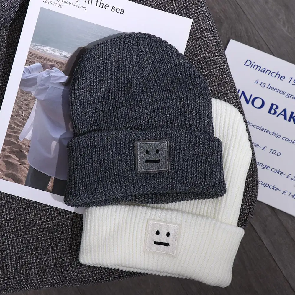 Streetwear Warm Skullies Smiling Face For Men Winter Korean Style Caps Wool Hat Women Beanies Smile Knitted Hats