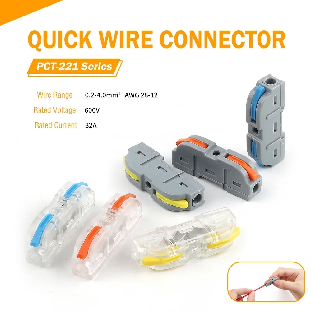 

34/50PCS 1 To 1 Direct Plug Wire Terminals Compact Lever 28-12 Awg Spliceable Quick Wire Connector Push-in Conductor Terminal