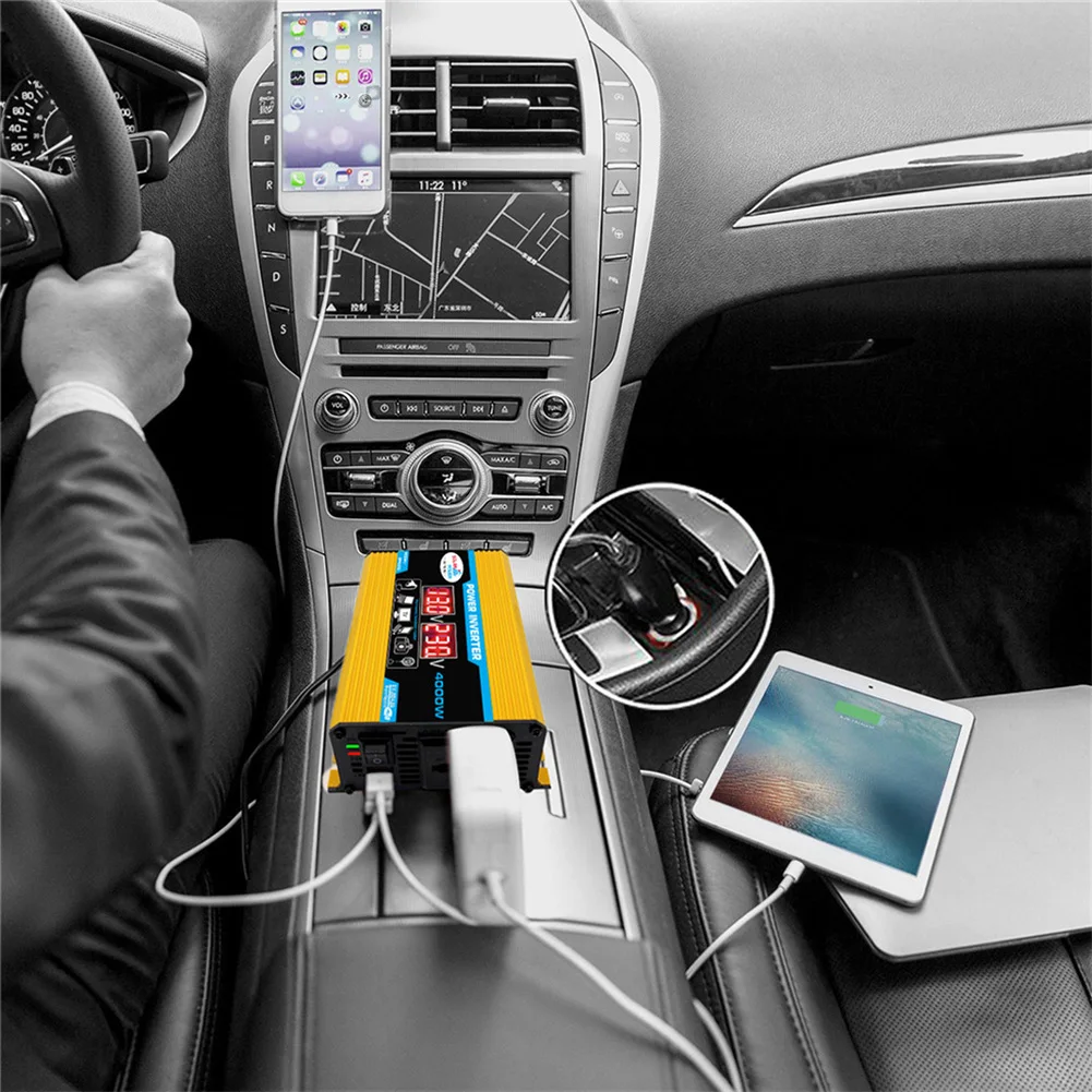 Dual LCD Digital Display Car Power Inverter Car Charger Converter Voltage Transformer for Auto Steamboat Accessories