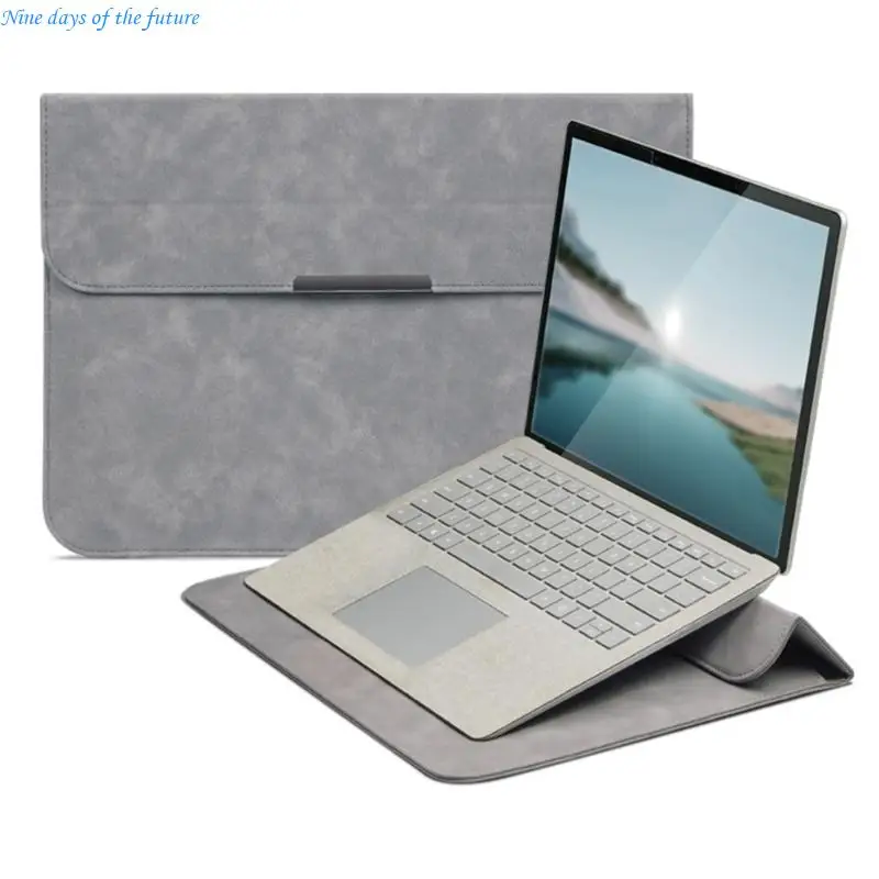 Leather Laptop Case For 10/14/15inch Device Anti Slip Padding Stand Management E65A