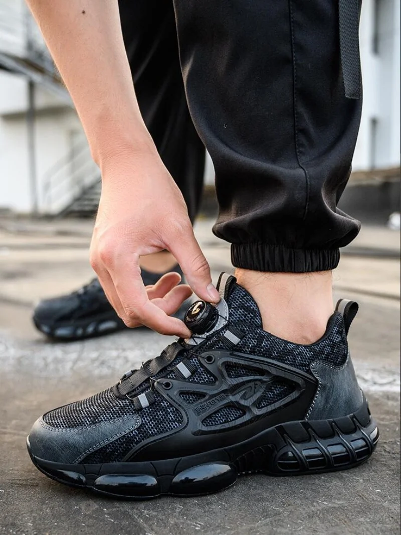 Rotating Button Safety Shoes Men Air Cushion Work Steel Toe Sneaker Man Puncture Proof Work Safety Boots Protective Shoes_voghion.com