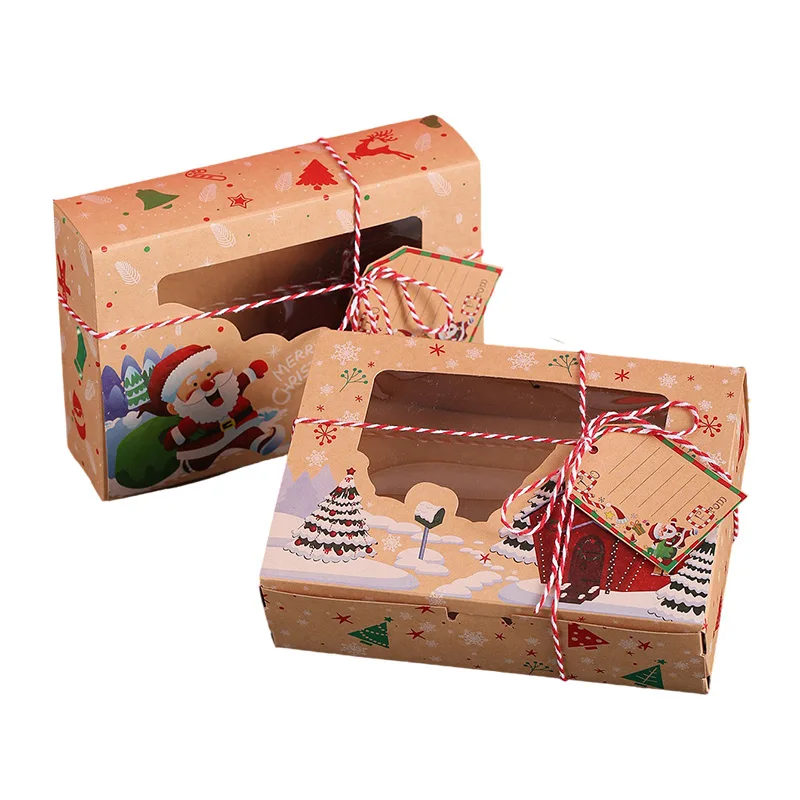 2/4/8/12PCS Merry Christmas with Tag Candy Box Cookie Paper Xmas Gift Packing Box Navidad Natal Noel New Year Party Supplies