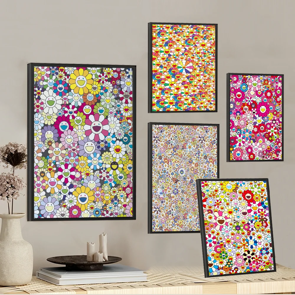 Cute T-Takashi Flowers M-Murakami Self-adhesive Art Poster Whitepaper Prints Posters Artwork Aesthetic Art Wall Painting