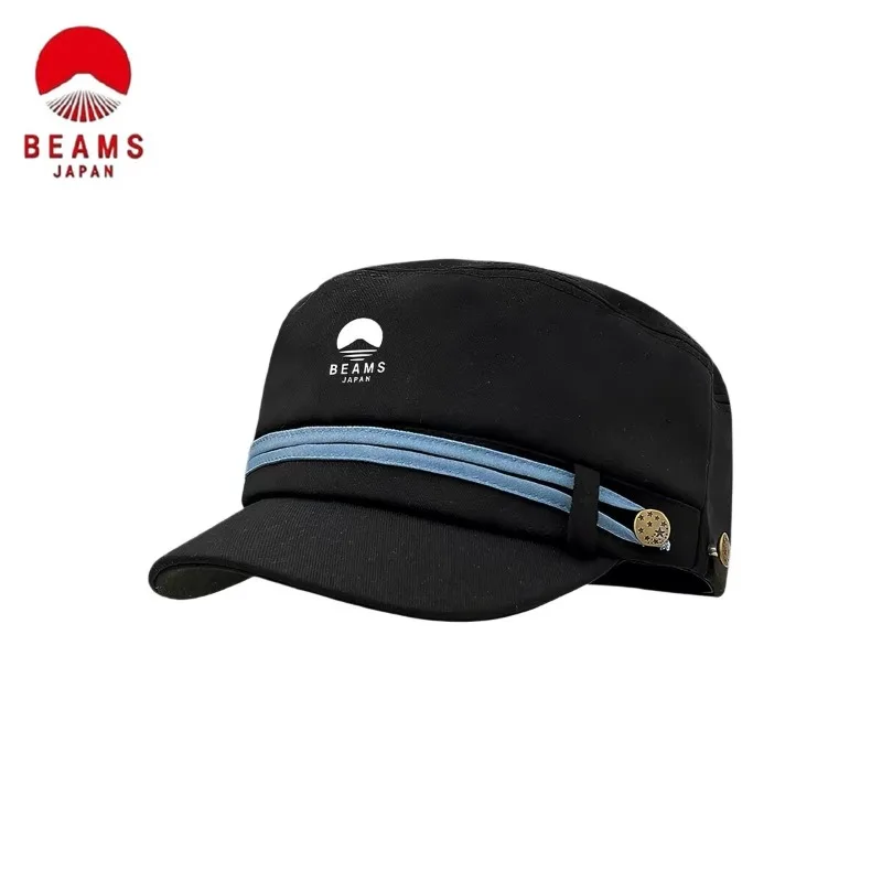BEAMS Vintage Nautical‑Style Flat‑Top Newsboy Cap, Face‑flattering Versatile Sun‑Protection Peaked Hat for Women