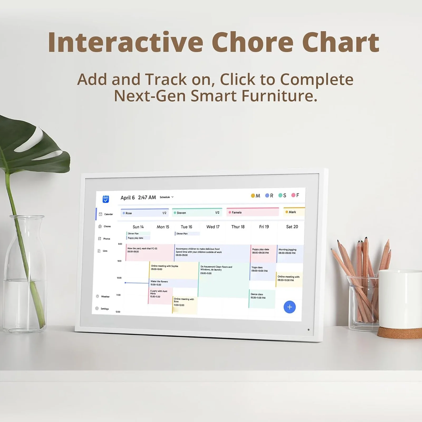Digital Calendar Chore Chart 15.6 Inch 1080P FHD Interactive Touchscreen Wall Desk Mount Electronic Smart Family Planner