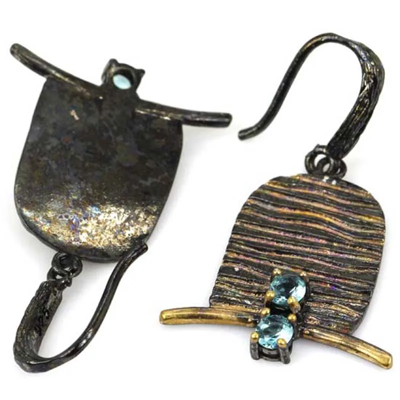 اشتر 4 واحصل على 1 مجانًا 41 × 26 مم من الياقوت الأحمر والأزرق والزبرجد للسيدات أقراط من الذهب والفضة باللون الأسود