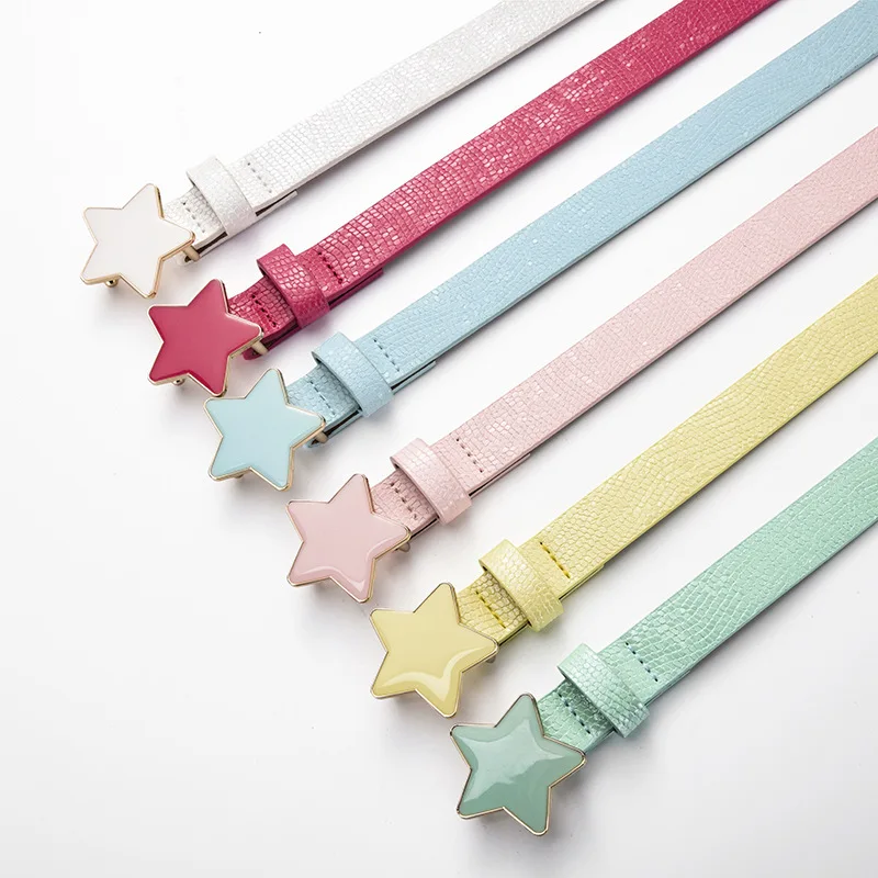 Girls Five Pointed Star PU Buckle Belts Waistband Adjustable Metal Snap Leather Belt Waist Belt Waist Strap Thin Belt