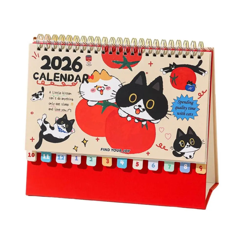 

Cow Cat Series 2026 Desk Calendar Memo Notes Coil Binding Tabletop Schedule Cartoon One Month to View Learning Plan Calendar