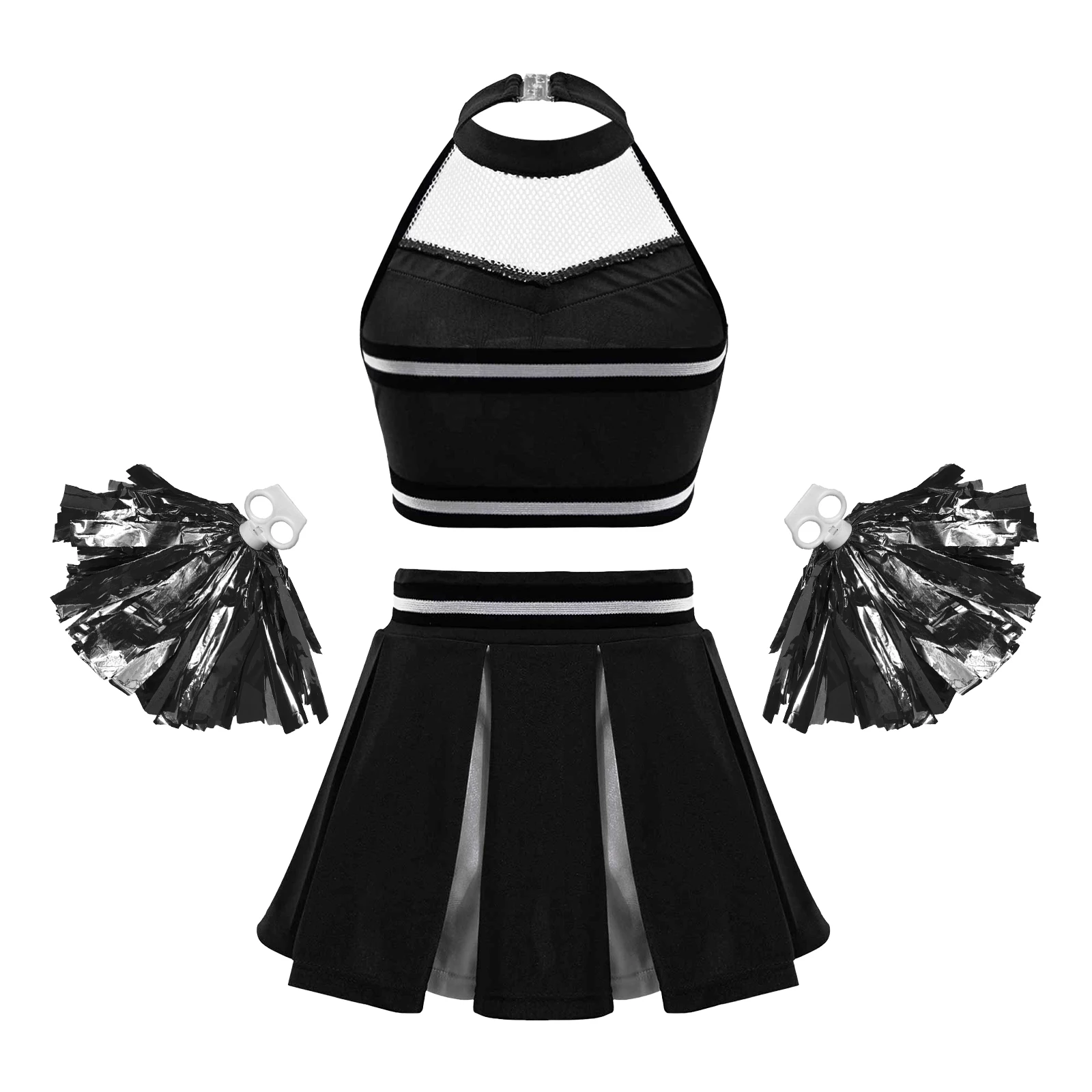 Conjuntos de baile de uniforme de Cheer Leader para Niñas Grandes, Top corto Halter con minifaldas plisadas, vestido de baile de fútbol para bebé de escuela secundaria para escenario