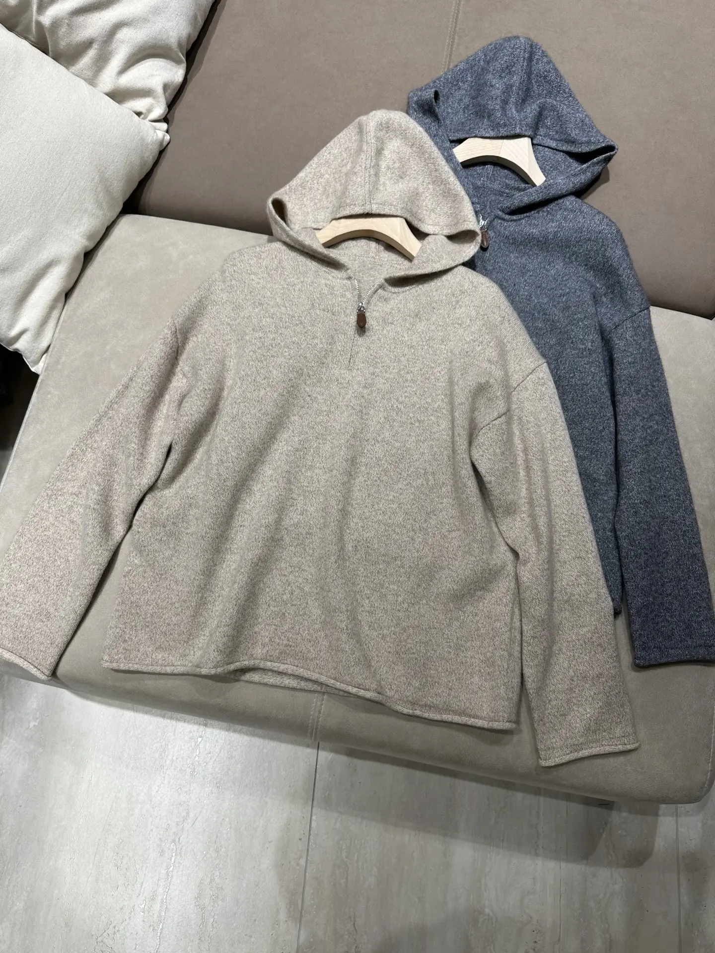 Women's Autumn Half-Zip Hooded Wool-Cashmere Knit Pullover