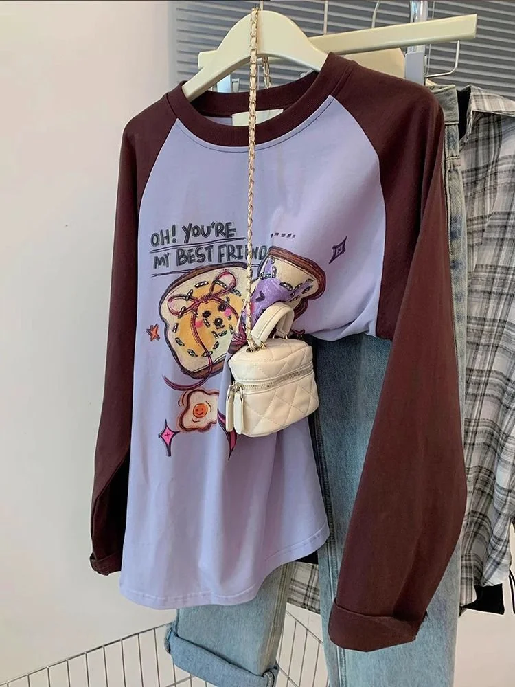 Damska koszulka plus size 300 Pou fiti z nadrukiem, długa, wiosenna, w stylu amerykańskim retro, luźny krój, europejski styl, elegancka bluzka.