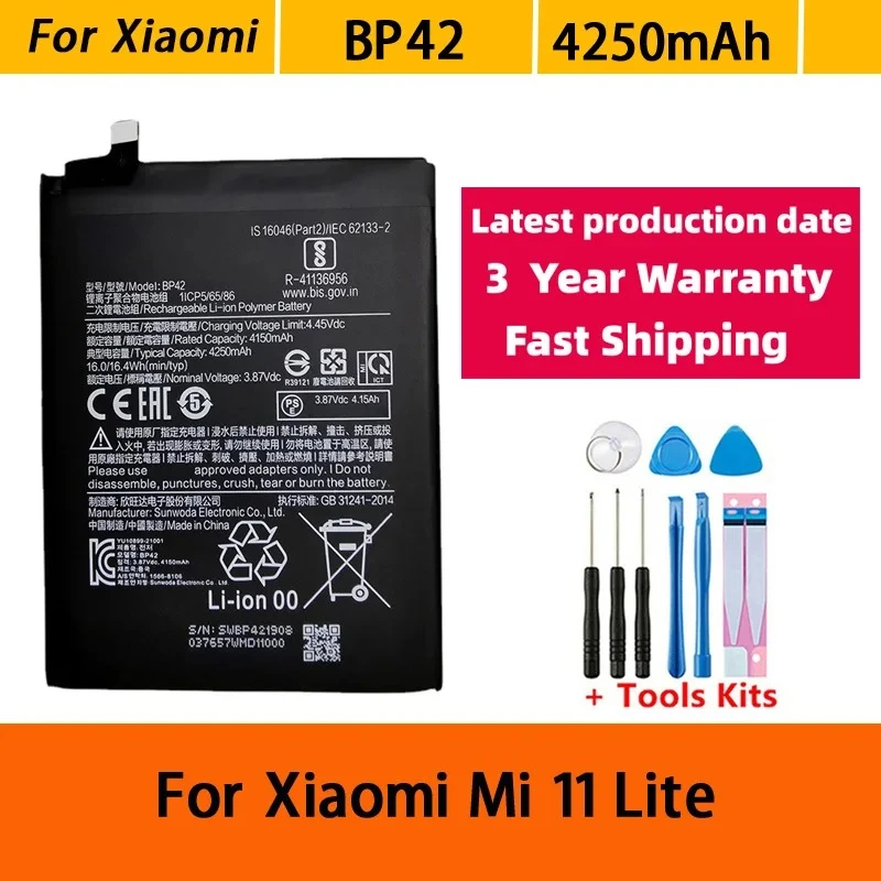 Batería BP42 de 4250mAh, 100% nueva, para Xiaomi Mi 11 Lite, reemplazo de batería con herramientas, envío rápido 2