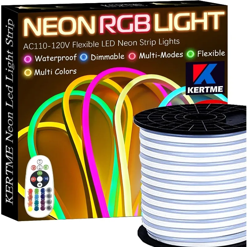 

Neon Led Type AC 110-120V LED NEON Light Strip, Multi-Colors/Multi-Modes LED Rope Light + 24 Keys Remote(131.2ft/40m, RGB)