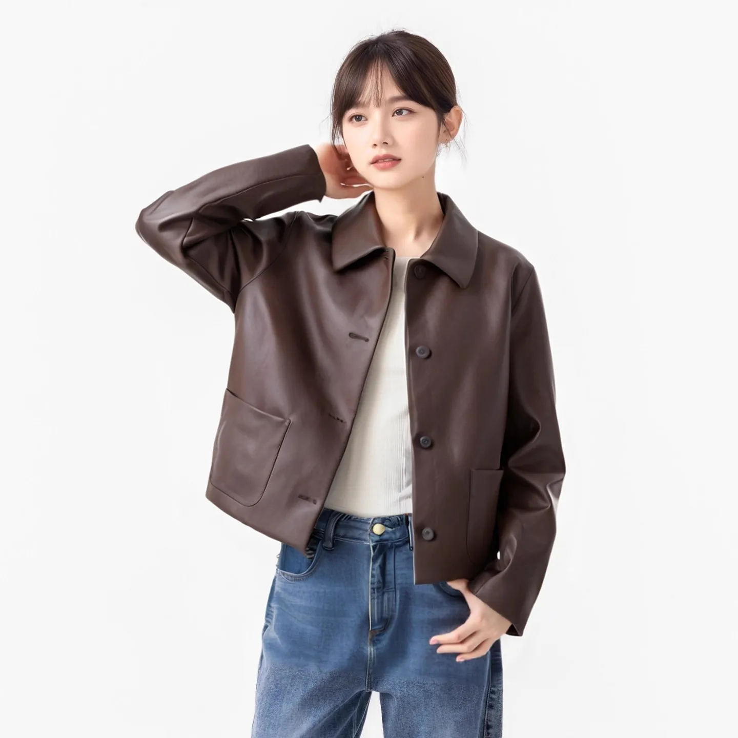 Casual Faion cuero Jaet mujer ort abrigo Casual Sle Stand Collar largo Sve Stand Fit Otoño Invierno nueva llegada