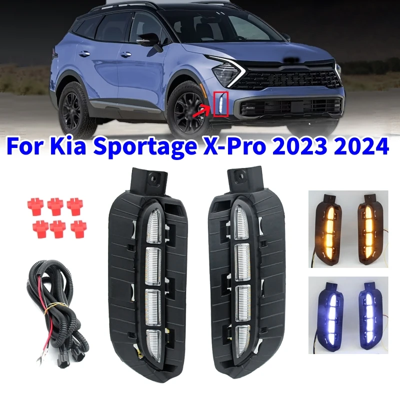 2Pcs Car LED Fog Light Daytime Running Light Sequential Flash Turn Signal Lamp For Kia Sportage X-Pro 2023 2024