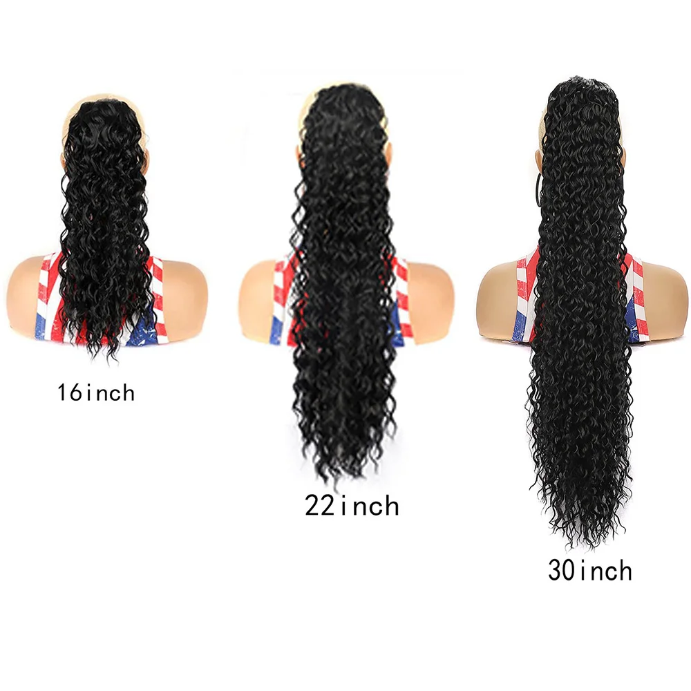 Extensões sintéticas do rabo de cavalo encaracolado do cabelo para mulheres negras, cordão profundo da onda, grampo dentro, cabelo grosso, rabo de cavalo