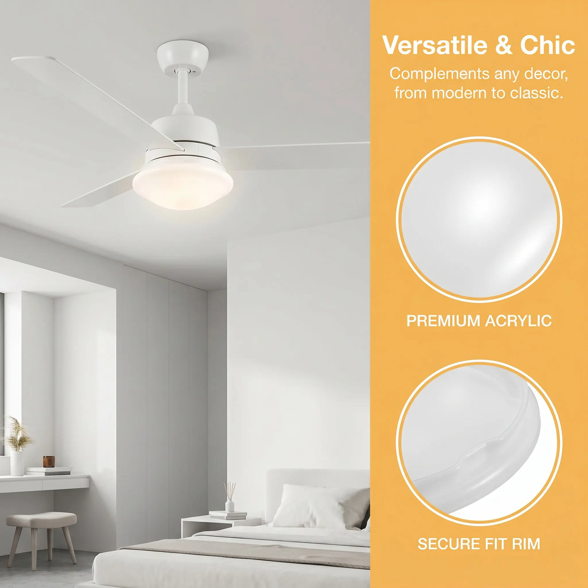 Acrylic Fan Lamp Shade Replacement 7.86 Od 7.5 Id Frosted Ceiling Fan Light Lampshade Globe Cover Replacement for Bedroom Dining