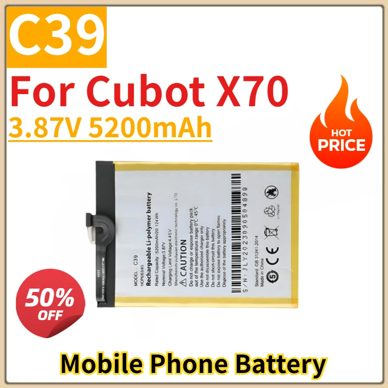 

Brand New Replacement High Capacity Mobile Phone Battery 3.87V 5200mAh C39 for Cubot X70