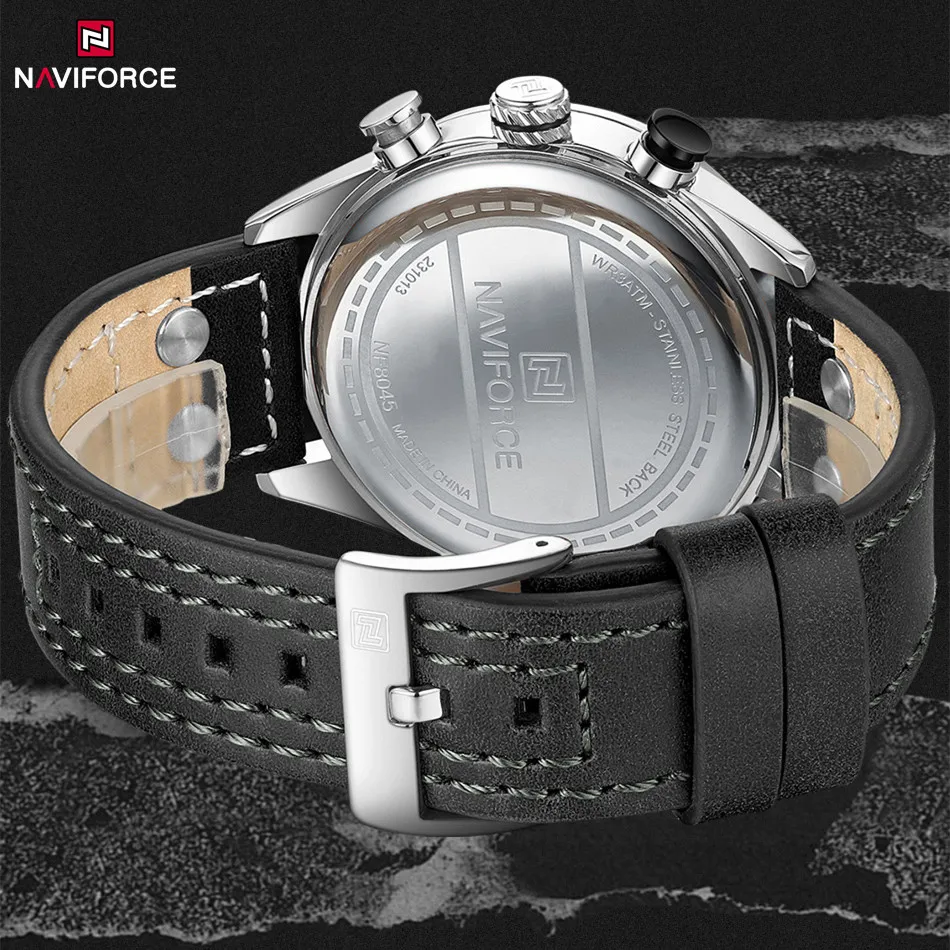 NAVIFORCE Fashion Wristwatch For Men Luxury High Quality Genuine Leather Strap Waterproof Quartz Watch Calendar Clock Male Gift