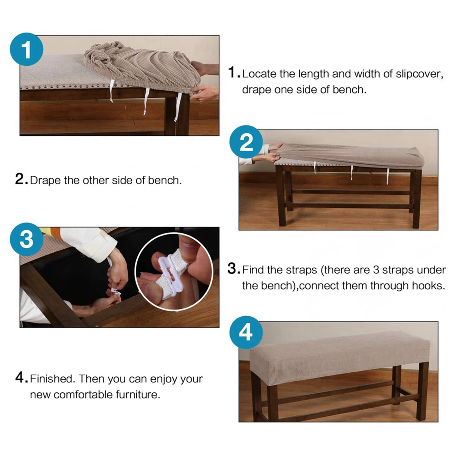 Dustproof, Upholstered, Removable, Stretch Elastane Print Dining Bench Cover, Washable Bench Seat Protector for
