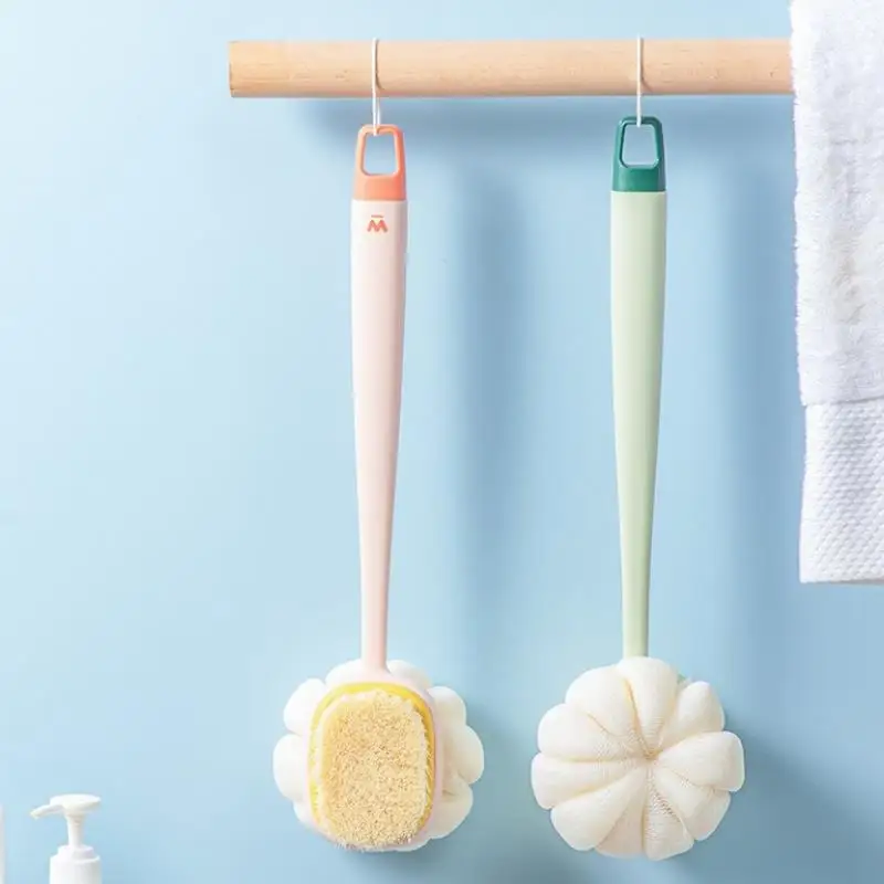 Double Sided Scrubbing Tool Bath Brush Long Handle Soft Fur Bath Brush Detachable Scrubbing Towel Strong Back Rubbing