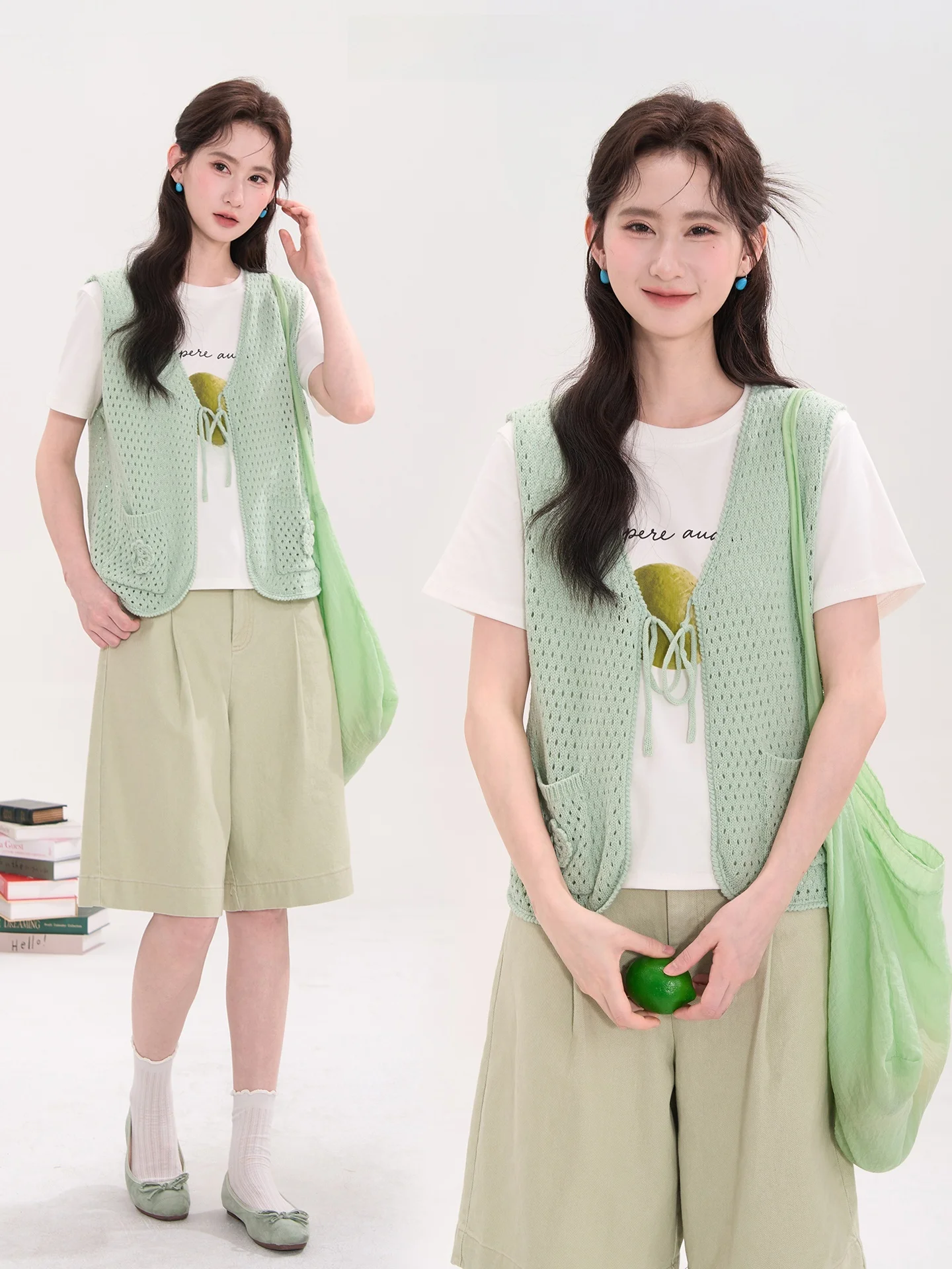 

Вязаный кардиган-жилет Heme с ажурным узором «Цветы тумана» и 3D-цветами, женский, весна-лето, повседневный, свободный крой, полиэстер