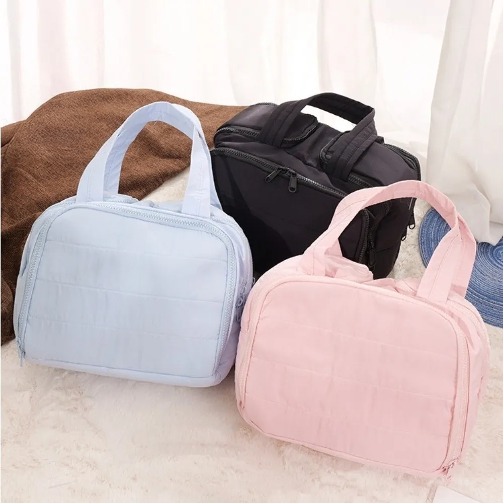 

Multipocket Design Cosmetic Handbag Double Side Open Zipper Closure Portable Makeup Pouch Easy Access Separate Dry and Wet