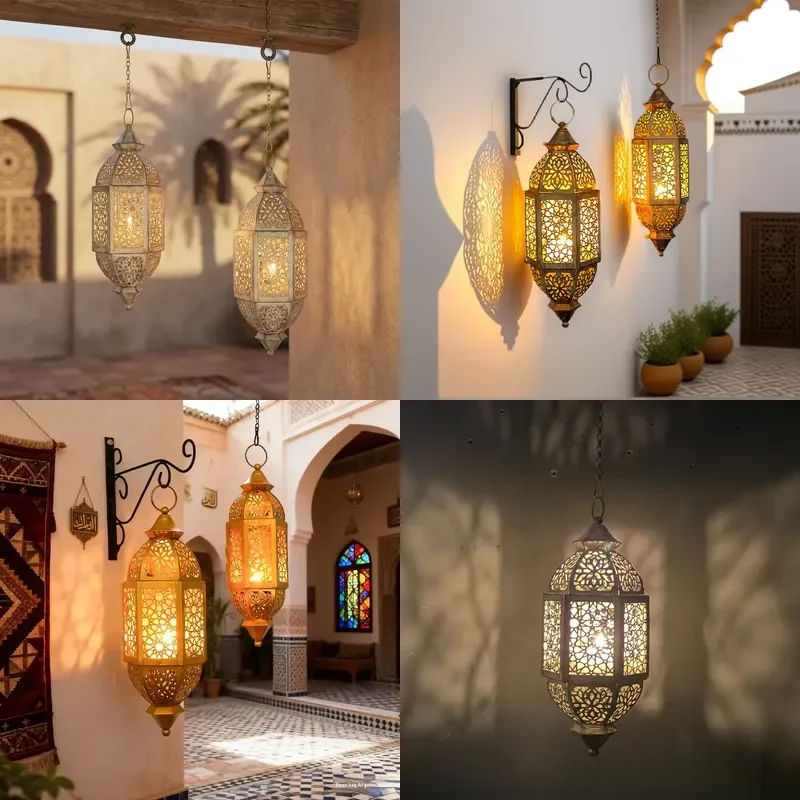 Vintage Moroccan Iron Chandelier Hollow Wall Mounted Candlestick for Home Hotel Ramadan Decoration