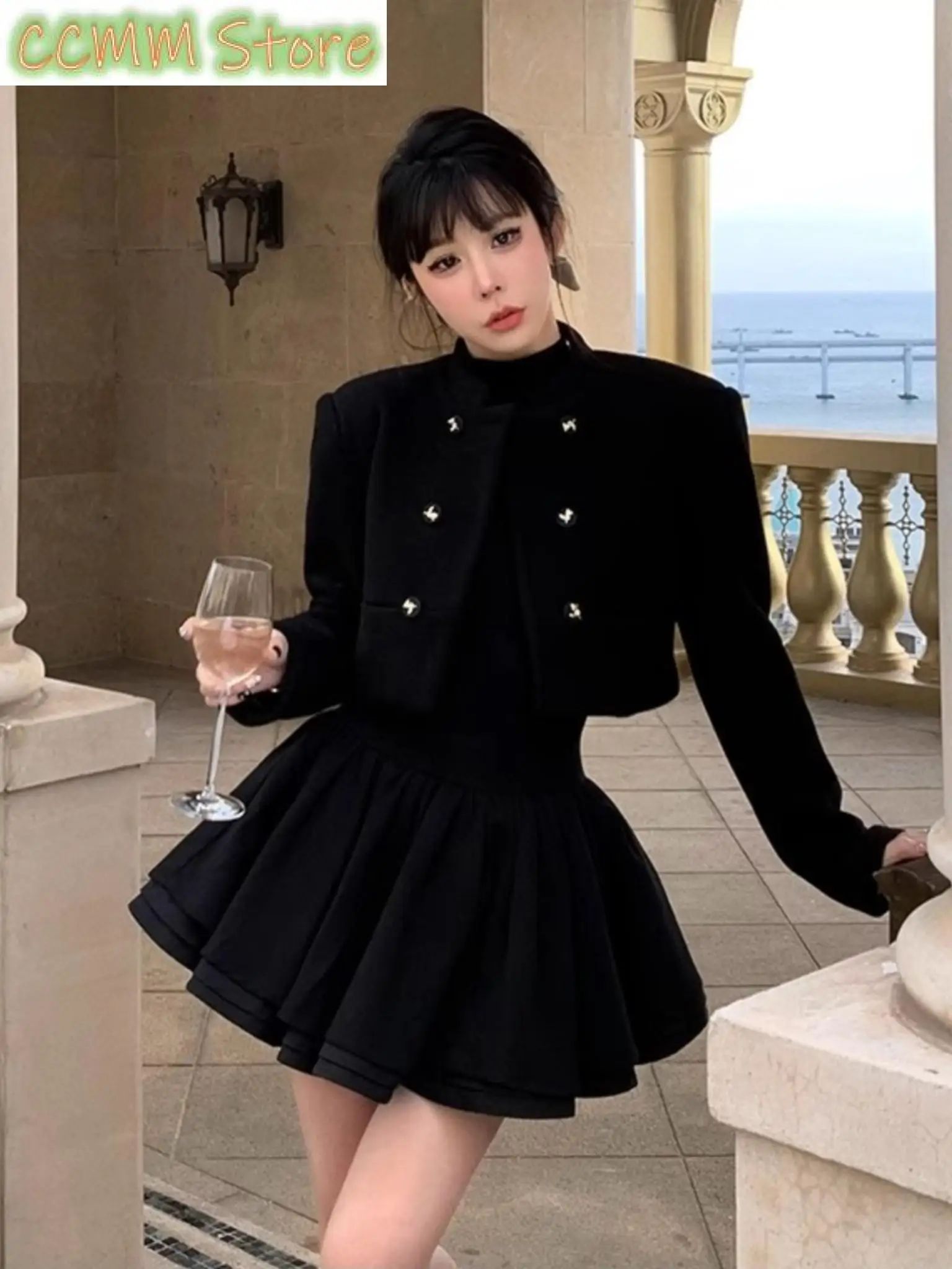 Elegant Bodycon Knitted Party Black Mini Dress Women Fashion Birthday Kawaii Vestidos Autumn Winter Chic Ruffles Clothes