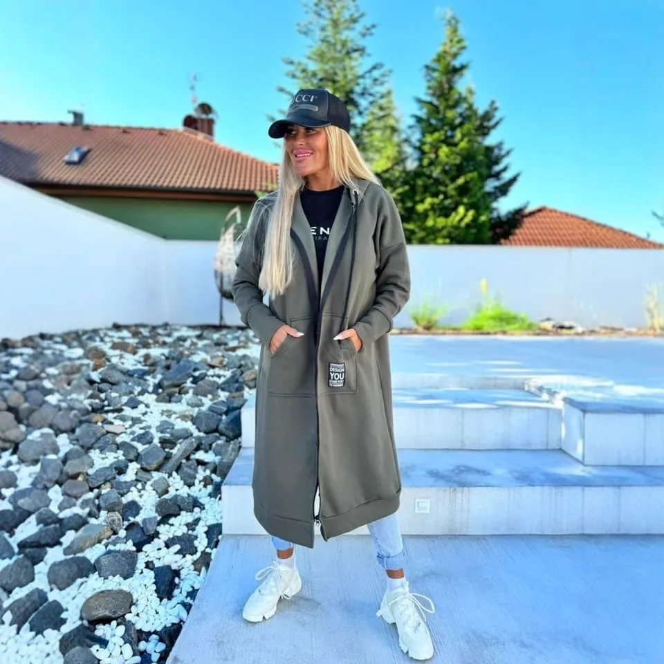 Plus Size Women's Fashionable Hooded Sports Fleece Sweatshirt Ladies Casual Long Sleeved Zipper Solid Color Jacket Windbreaker
