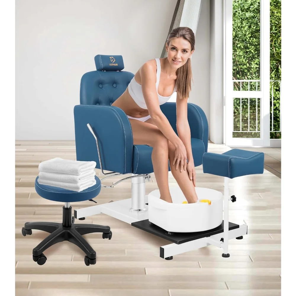 Pedicure Chair with Massage Foot Bath Pedicure Unit Station, Hydraulic Pedicure Chair 360 ° Rotation Height Adjustable Blue