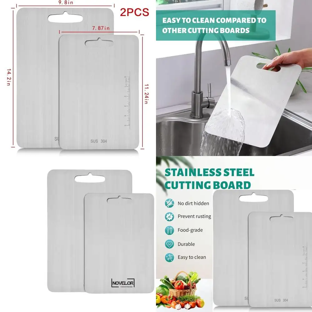 

Набор разделочных досок из нержавеющей стали из 2 предметов — SUS 304, идеально подходит для приготовления на кухне, можно мыть в посудомоечной машине, устойчив к ржавчине, 14,2x9,8 и 11,24x