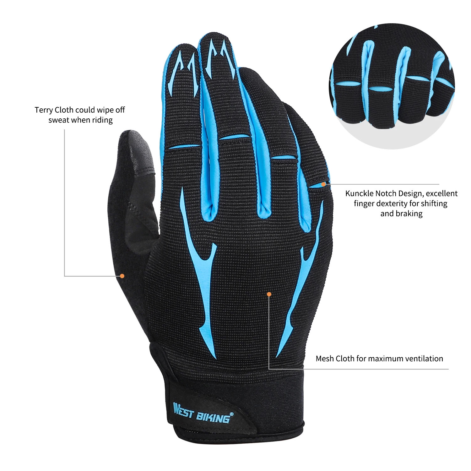 WEST BIKING Breathable Cycling Gloves GEL Liquid Silicone Palm Non-slip Sports Full Finger MTB Enduro Touch Screen Gloves Summer