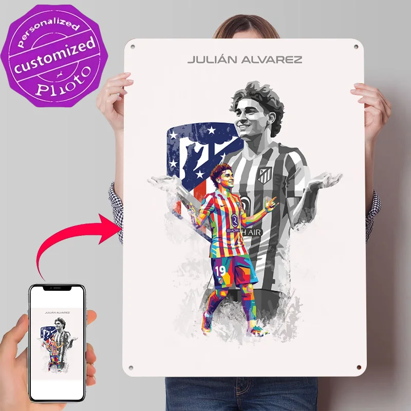 Julián ? Pôster Metálico 3D com Textura Colorida de Arte Pop ?lvarez, Placa de Metal Personalizada para Decoração de Parede, Presente para Mancave e Itens de Decoração para Casa