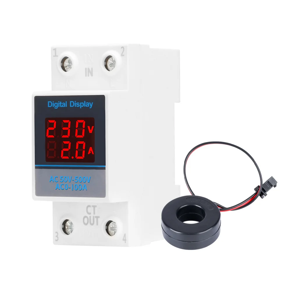 

AC50-500V Single Phase Ammeter Voltage Meter Measuring Modular Voltmeter Gauge Current Indicator Volt Amp Monitor 35mm Din Rail